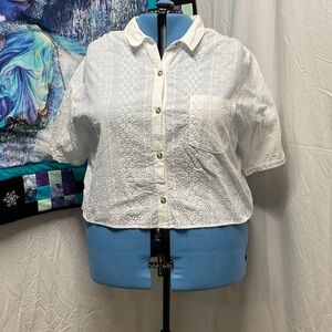 Addition Elle White Button-Down Eyelet Top